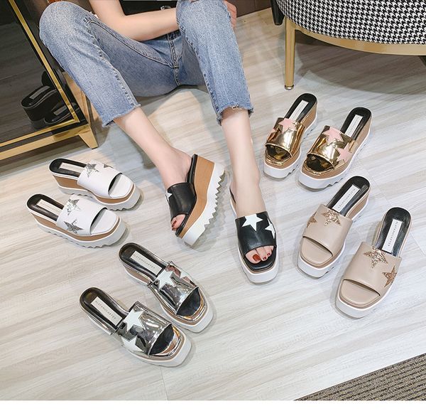 women luxury fashion slip-on sandals cowhide leather silver star women sandals platform lady shoes 7cm wedge designer stripe wedge platform, Black
women luxury fashion slip-on sandals cowhide leather silver star women sandals platform lady shoes 7cm wedge designer stripe wedge platform, Black
