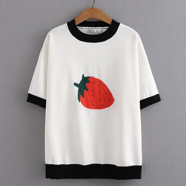 women's t-shirt summer plus size basic t-shirt women's spring strawberry pattern ice silk knitted o-neck t-shirt short sleeve curv, White
women's t-shirt summer plus size basic t-shirt women's spring strawberry pattern ice silk knitted o-neck t-shirt short sleeve curv, White