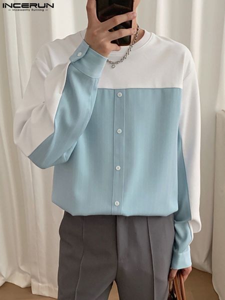 men s casual shirts 2023 shirt striped patchwork o neck long sleeve streetwear clothing loose korean fashion leisure incerun 230407, White;black
men s casual shirts 2023 shirt striped patchwork o neck long sleeve streetwear clothing loose korean fashion leisure incerun 230407, White;black