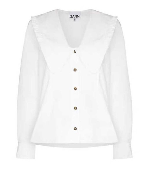 2023ss ganni women designer shirt hawaii beach large lapel ruffled doll long sleeved v-neck, White
2023ss ganni women designer shirt hawaii beach large lapel ruffled doll long sleeved v-neck, White