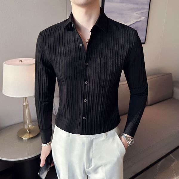men s casual shirts camisas de hombre spring fashion fold design long sleeve striped for men clothing 2023 business slim fit tuxedo 230407, White;black
men s casual shirts camisas de hombre spring fashion fold design long sleeve striped for men clothing 2023 business slim fit tuxedo 230407, White;black