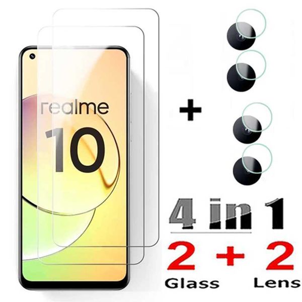 Image of Cell Phone Screen Protectors 4in1 Tempered Glass For Realme 10 Glass Screen Protector Camera Lens Protective Film for Realme 9 10Pro 9i 10S 10 Pro Plus Glass P230406