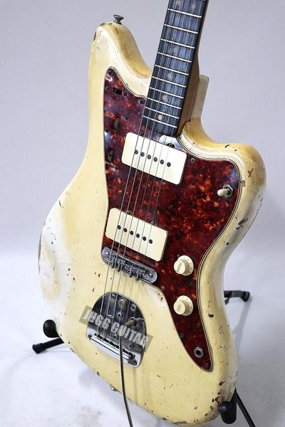 Image of Heavy Relic &#039;62 Jazzmaster Vintage Cream Electric Guitar Wide Lollar Pickups, Nitrocellulose Lacquer Paint, Red Pearl Pickguard, Floating Tremolo Bridge