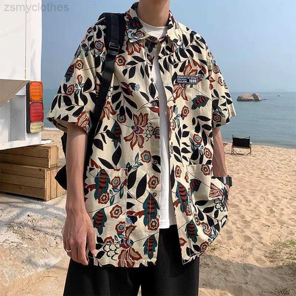 men's casual shirts y2k summer 2023 cotton retro beach style couple loose-fitting floral shirt, White;black
men's casual shirts y2k summer 2023 cotton retro beach style couple loose-fitting floral shirt, White;black