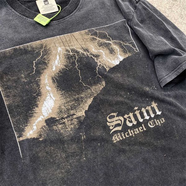 designer fashion t shirt saint michael thunder fury limited high street loose worn washed short sleeve t-shirt trend, White;black
designer fashion t shirt saint michael thunder fury limited high street loose worn washed short sleeve t-shirt trend, White;black
