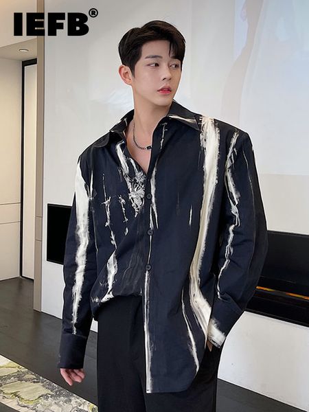 men s casual shirts iefb korean style shoulder pad irregular tie dye shirt 2023 fashionable lapel single breasted oversized 9a1218 230407, White;black
men s casual shirts iefb korean style shoulder pad irregular tie dye shirt 2023 fashionable lapel single breasted oversized 9a1218 230407, White;black