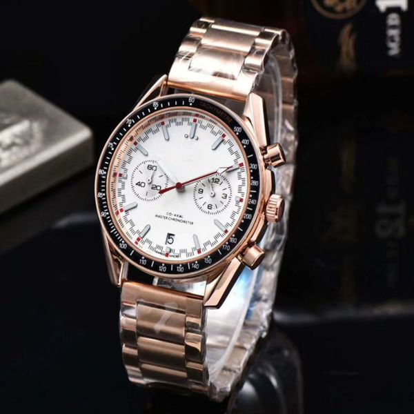 

all dials working automatic date men watches luxury fashion mens full steel band quartz movement clock rose gold leisure wrist watch, Slivery;brown