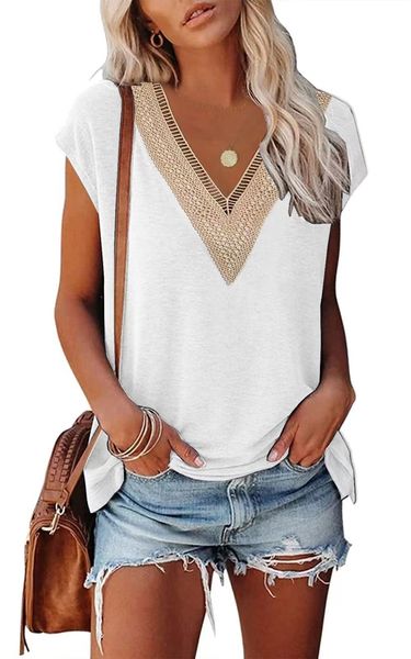 women's shirts summer women trendy island lace t-shirts short sleeve tunic tank, White
women's shirts summer women trendy island lace t-shirts short sleeve tunic tank, White