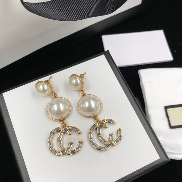 luxury designer large pearl dangle pendant earrings diamond fashion jewelry wedding gift earrings with box, Silver
luxury designer large pearl dangle pendant earrings diamond fashion jewelry wedding gift earrings with box, Silver