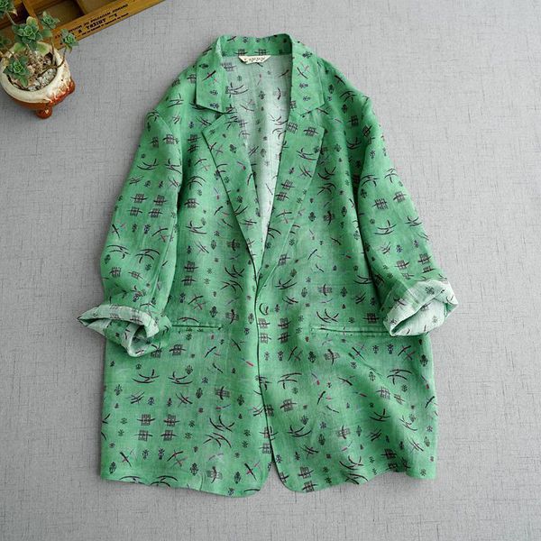 women s suits blazers 2023 arrival spring summer loose casual vintage print blazer women single button notched long sleeve cotton linen coat, White;black
women s suits blazers 2023 arrival spring summer loose casual vintage print blazer women single button notched long sleeve cotton linen coat, White;black
