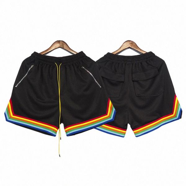 summer high street trendy brand shorts mesh fabric rainbow sports casual pants young men's loose straight pants b48y#, White;black
summer high street trendy brand shorts mesh fabric rainbow sports casual pants young men's loose straight pants b48y#, White;black