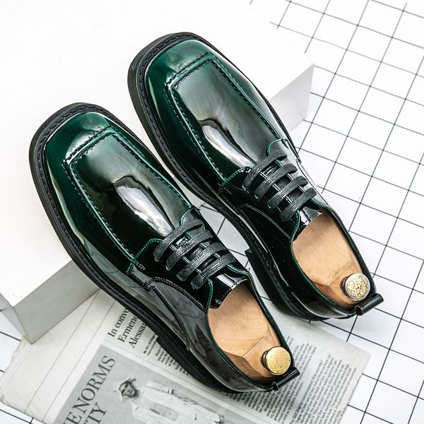 men derby shoes pu solid color personality square toe lace up fashion trend versatile business casual party daily dress shoes, Black 
men derby shoes pu solid color personality square toe lace up fashion trend versatile business casual party daily dress shoes, Black