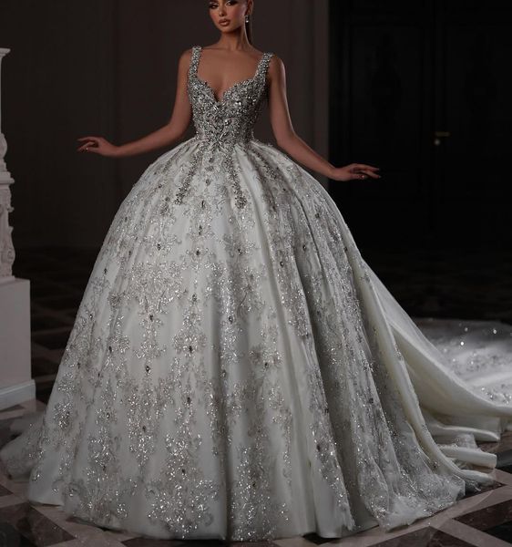 luxury ball gown wedding dresses v neck sleeveless straps sequins appliques beaded floor length ruffles 3d lace diamonds bridal gowns plus, White
luxury ball gown wedding dresses v neck sleeveless straps sequins appliques beaded floor length ruffles 3d lace diamonds bridal gowns plus, White