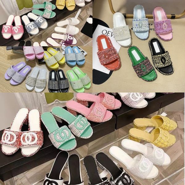 2023 new style designer slippers fashion women tweed sandals letter flats slip on beach mule embroidery slides lady girls macaron platform w, Black
2023 new style designer slippers fashion women tweed sandals letter flats slip on beach mule embroidery slides lady girls macaron platform w, Black