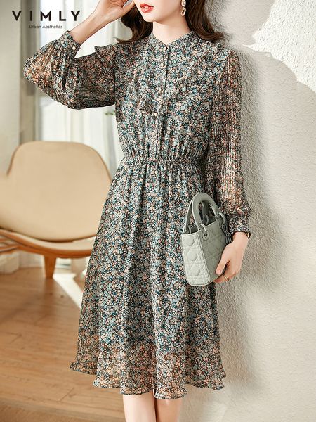 casual dresses vimly elegant flower dress women's spring chiffon lantern sleeves a-line elastic waist vintage midi dress office women&#, Black;gray
casual dresses vimly elegant flower dress women's spring chiffon lantern sleeves a-line elastic waist vintage midi dress office women&#, Black;gray