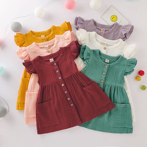 girl's dresses children's summer dress ruffled sleeves cotton linen party children's girls' casual button pocket dress 2, Red;yellow
girl's dresses children's summer dress ruffled sleeves cotton linen party children's girls' casual button pocket dress 2, Red;yellow