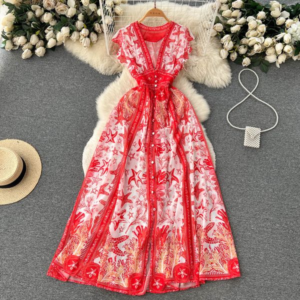 2023 casual dresses summer runway flower elegant chiffon maxi dress women deep v neck flying sleeve starfish print holiday beach party robe, Black;gray
2023 casual dresses summer runway flower elegant chiffon maxi dress women deep v neck flying sleeve starfish print holiday beach party robe, Black;gray