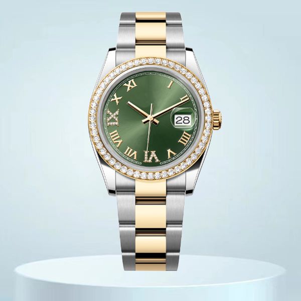 hand made diamonds watch relojes date 8215 mechanical movement 36mm 41mm sapphire waterproof green Roman numeral diamond dial 904L steel mens watch womens montre, Sz8
hand made diamonds watch relojes date 8215 mechanical movement 36mm 41mm sapphire waterproof green Roman numeral diamond dial 904L steel mens watch womens montre, Sz8