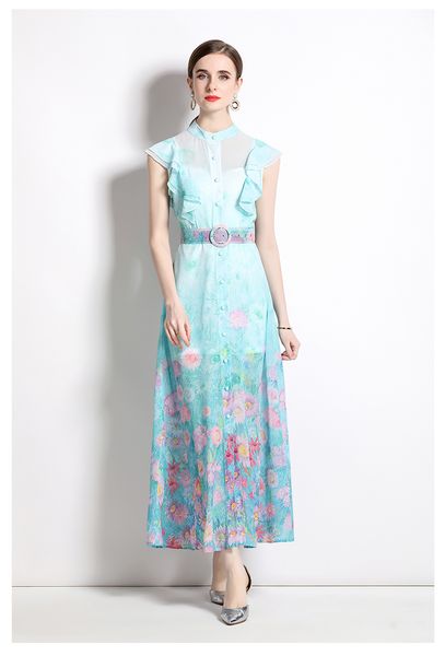 2023 casual dresses summer women stand collar ruffles sleeveless gorgeous flower print single breasted holiday boho split long robe vestidos, Black;gray
2023 casual dresses summer women stand collar ruffles sleeveless gorgeous flower print single breasted holiday boho split long robe vestidos, Black;gray