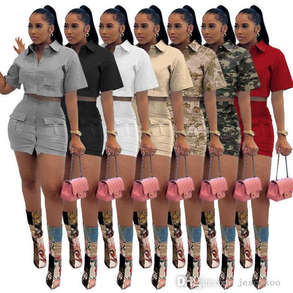 designer women two piece dress set solid color button workwear double pocket camo mini skirt women's fashion casual suits 2 piece outf, White
designer women two piece dress set solid color button workwear double pocket camo mini skirt women's fashion casual suits 2 piece outf, White
