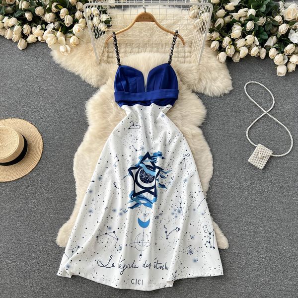 elegant suspender bra dress with contrasting starry sky pattern printed high waisted and slim a-line dress, Black;gray
elegant suspender bra dress with contrasting starry sky pattern printed high waisted and slim a-line dress, Black;gray