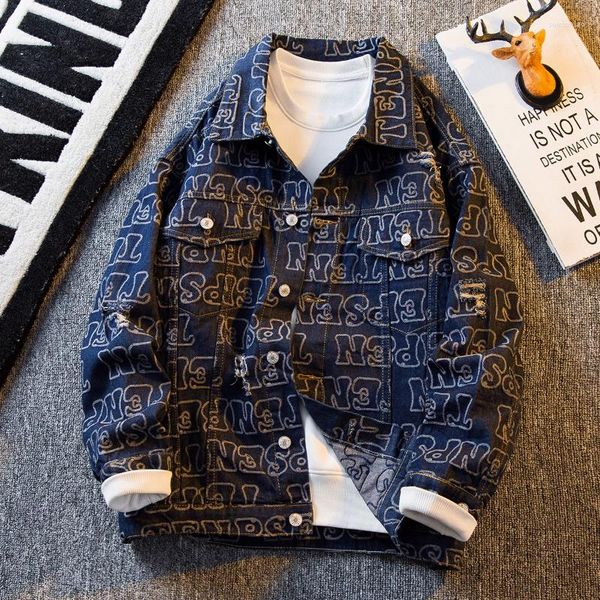 men's jackets american retro jeans coat full print perforated denim jacket letter handsome lapel workwear button up, Black;brown
men's jackets american retro jeans coat full print perforated denim jacket letter handsome lapel workwear button up, Black;brown