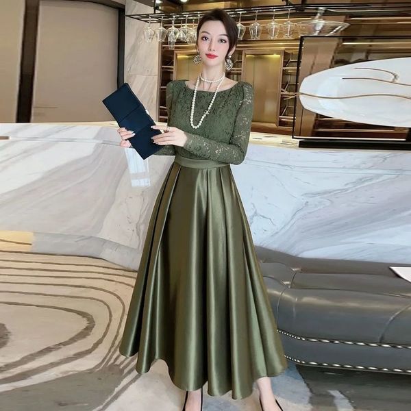 casual dresses women's spring elegant high waist midi dress long sleeve lace patch work satin green party dress women's ultra thin, Black;gray
casual dresses women's spring elegant high waist midi dress long sleeve lace patch work satin green party dress women's ultra thin, Black;gray