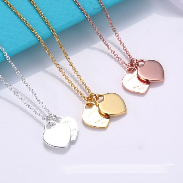 double heart pendant necklace for women engagement wedding designer jewelry valentine's day gift box, Silver
double heart pendant necklace for women engagement wedding designer jewelry valentine's day gift box, Silver