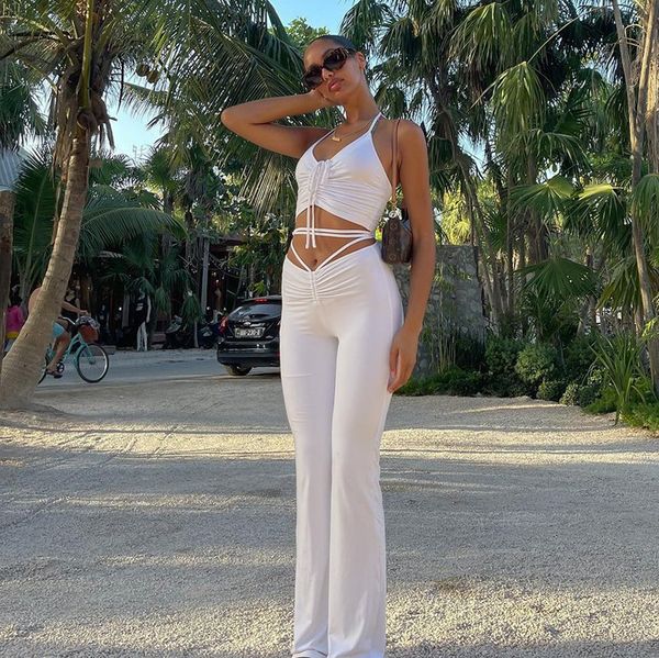 women s two piece pants boozrey elegant white sleeveless halter 2 set outfits for women club party and sets long ruched matching 230407
women s two piece pants boozrey elegant white sleeveless halter 2 set outfits for women club party and sets long ruched matching 230407