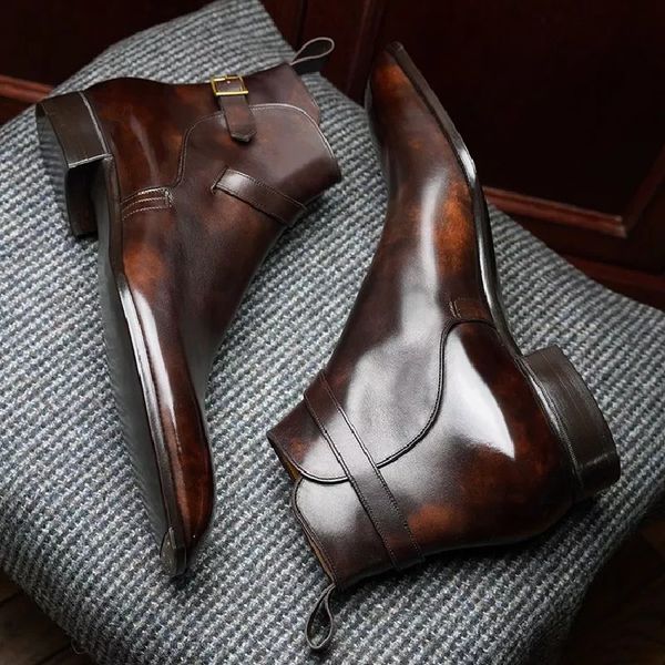 men ankle boots brown black handmade pu leather boots buckle strap shoes for men with bota masculina
men ankle boots brown black handmade pu leather boots buckle strap shoes for men with bota masculina