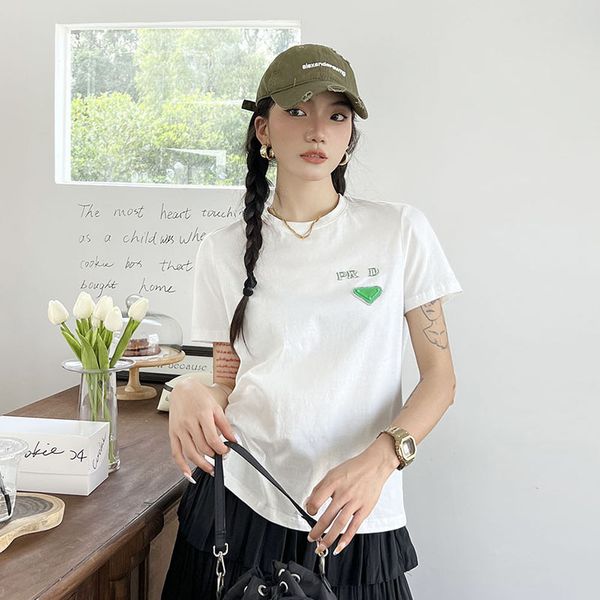 designer t shirt spring/summer nail diamond letter triangle label pure cotton round neck short sleeve t-shirt, White 
designer t shirt spring/summer nail diamond letter triangle label pure cotton round neck short sleeve t-shirt, White