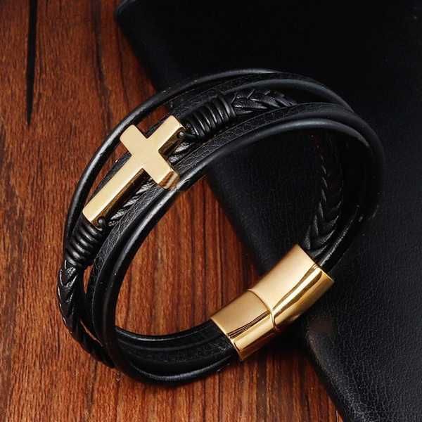 charm cross style multi layer design stainless steel fashion men's leather bracelet classic gift for men 2 different styles ch 4 sgdd, Golden;silver
charm cross style multi layer design stainless steel fashion men's leather bracelet classic gift for men 2 different styles ch 4 sgdd, Golden;silver