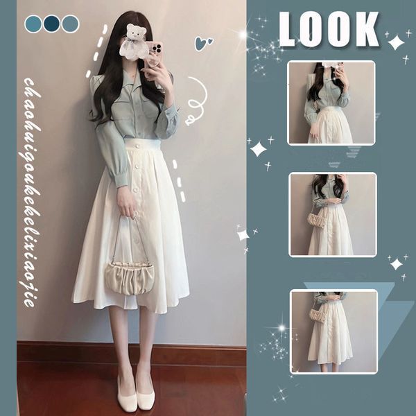 two piece dress spring/summer women's elegant blue shirt white dress 1 or 2 piece set of korean women's elegant long sleeved shirt
two piece dress spring/summer women's elegant blue shirt white dress 1 or 2 piece set of korean women's elegant long sleeved shirt