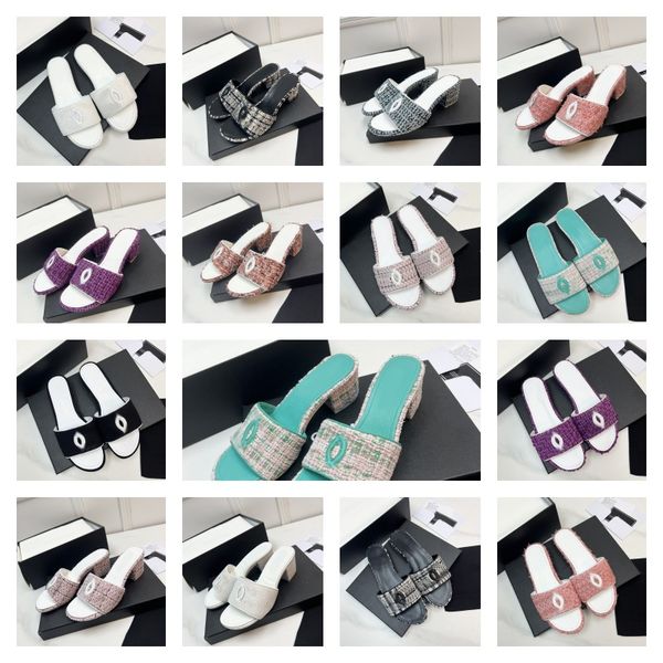 women embroidered fabric heeled slide interlocking c slippers tweed leather straw woven mid block heels sandals flat mules home flip flops c, Black
women embroidered fabric heeled slide interlocking c slippers tweed leather straw woven mid block heels sandals flat mules home flip flops c, Black