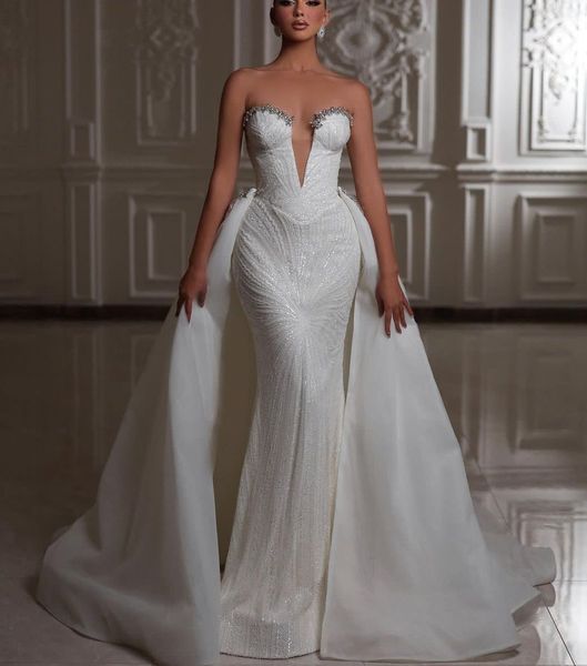 elegant mermaid wedding dresses sleeveless v neck beaded sequins appliques 3d lace diamonds detachable train beaded bridal gowns plus size v, White
elegant mermaid wedding dresses sleeveless v neck beaded sequins appliques 3d lace diamonds detachable train beaded bridal gowns plus size v, White