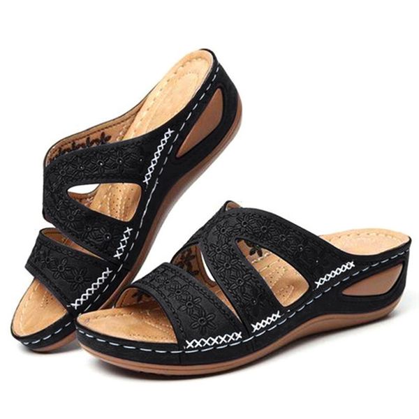 slippers summer women wedge sandals premium orthopedic open toe vintage anti slip leather casual female platform retro shoes 230407, Black
slippers summer women wedge sandals premium orthopedic open toe vintage anti slip leather casual female platform retro shoes 230407, Black