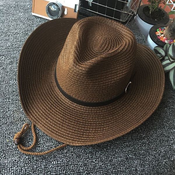 men cowboy straw hat summer outdoor sun protection caps large brim sunshade hats foldable woven beach hat, Blue;gray
men cowboy straw hat summer outdoor sun protection caps large brim sunshade hats foldable woven beach hat, Blue;gray