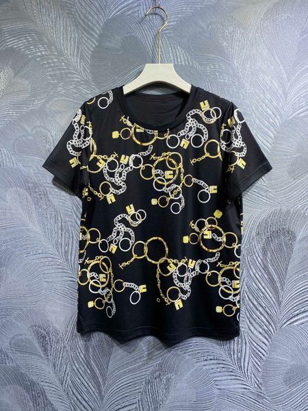 designer printed short sleeve chain flower geometric pattern new versatile low key luxury elegant temperament commuter top, White
designer printed short sleeve chain flower geometric pattern new versatile low key luxury elegant temperament commuter top, White