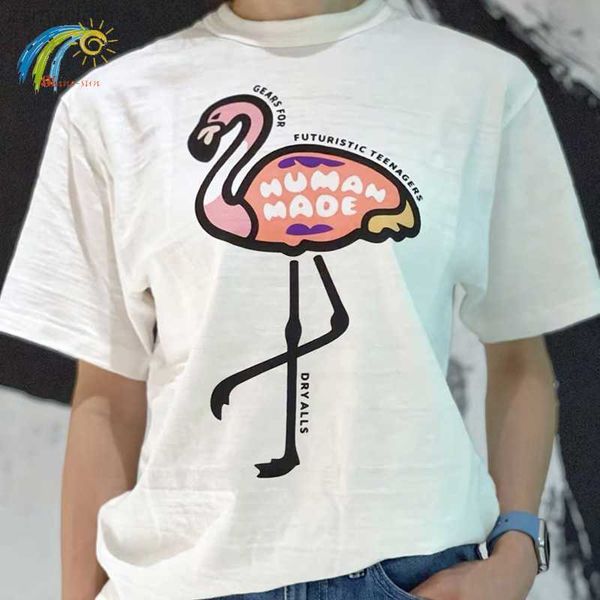 

men's t-shirts cartoon pink flamingos printing human made t shirt men women slub cotton oversized tees animal graphic limited t-shirt, White;black