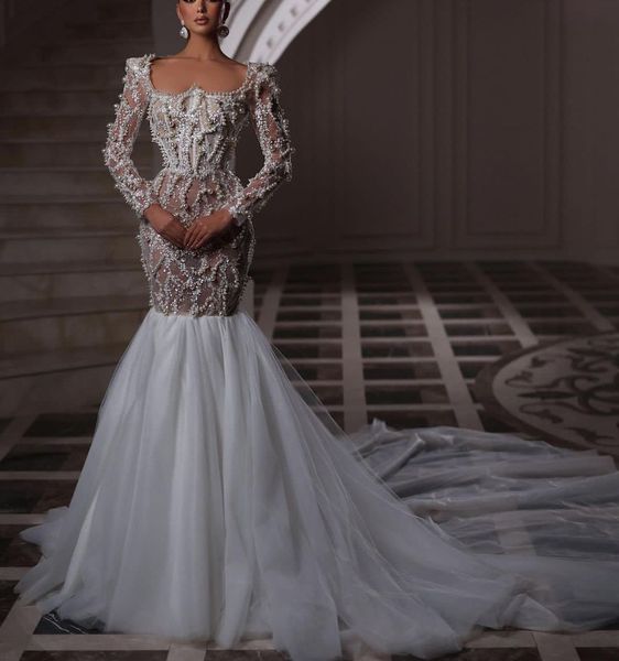 exquisite mermaid wedding dresses long sleeves v neck appliques sequins ruffles diamonds pearls lace train floor length bridal gowns custom, White
exquisite mermaid wedding dresses long sleeves v neck appliques sequins ruffles diamonds pearls lace train floor length bridal gowns custom, White