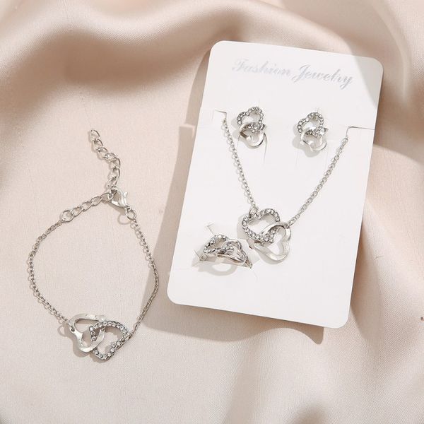 12 sets/lot heart linked to heart necklace ear studs bracelet ring 4pcs sets inlaid rhinestone crystal twinkle elling valentine's day g, Black
12 sets/lot heart linked to heart necklace ear studs bracelet ring 4pcs sets inlaid rhinestone crystal twinkle elling valentine's day g, Black