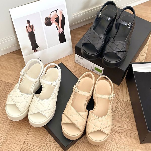 designer sandals women's slope heel casual shoes channel fashion retro one strap cross thick bottom plaid dress shoes leather buckle ou, Black
designer sandals women's slope heel casual shoes channel fashion retro one strap cross thick bottom plaid dress shoes leather buckle ou, Black