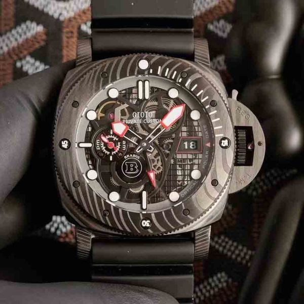 47mm mens mechanical automatic watch black rubber canvas carbon fiber luminous1, Slivery;brown
47mm mens mechanical automatic watch black rubber canvas carbon fiber luminous1, Slivery;brown