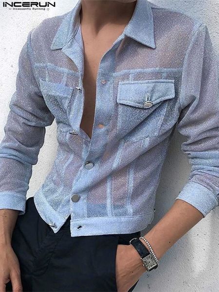 men's casual shirts incerun men's shirt solid transparent polo button long sleeve pocket camisas streetwear shiny casual men', White;black
men's casual shirts incerun men's shirt solid transparent polo button long sleeve pocket camisas streetwear shiny casual men', White;black