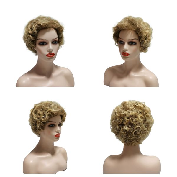 

Women's Synthetic Wigs Layered Short Straight Pixie Cut Bloned Mix Natura Full Wig, Blonde