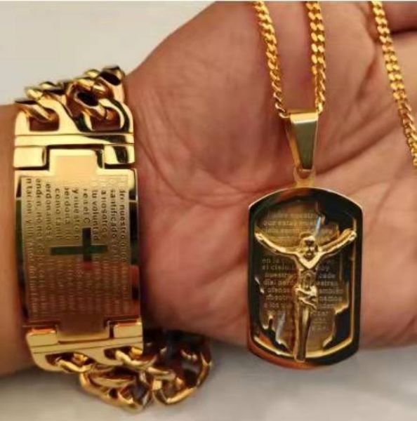 religious bible scripture chain gold jesus cross necklace stainless steel christian necklace bracelet jewelry sets, Black
religious bible scripture chain gold jesus cross necklace stainless steel christian necklace bracelet jewelry sets, Black