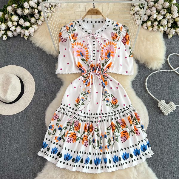 2023 casual dresses designer runway summer mini dress women's bow tie o-neck short sleeve lace trims gorgeous dots printed drawstring d, Black;gray
2023 casual dresses designer runway summer mini dress women's bow tie o-neck short sleeve lace trims gorgeous dots printed drawstring d, Black;gray