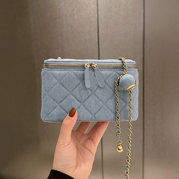 italy womens designer blue denim vanity box bags classic quilted crush ball gold metal hardware matelasse chain crossbody shoulder handbag c
italy womens designer blue denim vanity box bags classic quilted crush ball gold metal hardware matelasse chain crossbody shoulder handbag c