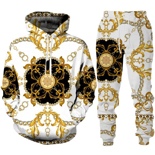 women s two piece pants fashion luxury golden pattern hoodie set vintage 3d print hooded sweatshirt trousers suit couple streetwear clothing, White
women s two piece pants fashion luxury golden pattern hoodie set vintage 3d print hooded sweatshirt trousers suit couple streetwear clothing, White