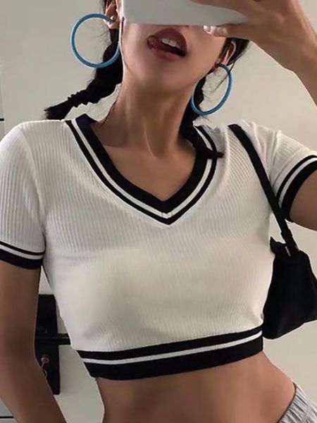 women s t shirt heliar cropped t shirts knitted v neck patchwork short sleeve t shirt female solid y2k for 2023 summer 230408, White
women s t shirt heliar cropped t shirts knitted v neck patchwork short sleeve t shirt female solid y2k for 2023 summer 230408, White